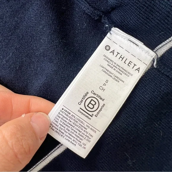 athleta women’s petite navy blue white cardigan SP L65-15 - Picture 5 of 6